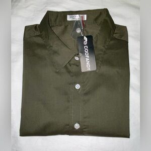 2/40$ Men’s COOFANDY kaki army green buttoned long sleeves shirt Sz Large